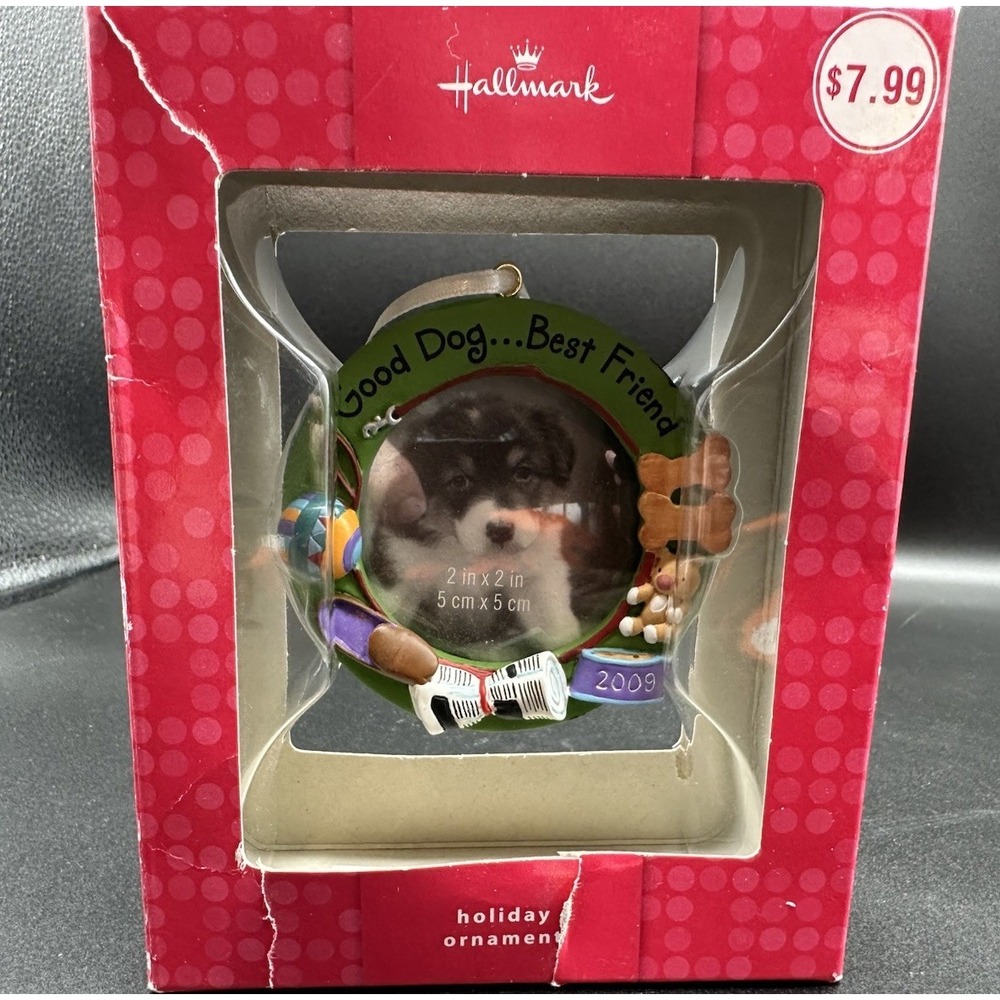 HALLMARK Holiday Picture Ornament, New in Box, 2009, Good Dog...Best Friend Xmas